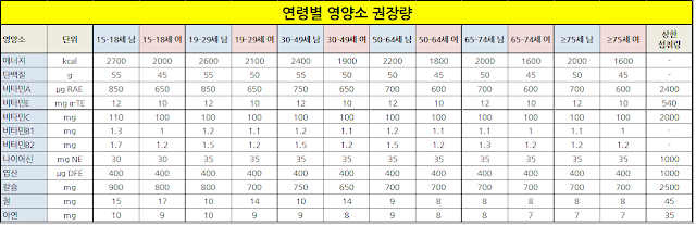 연령별-영양소-권장량